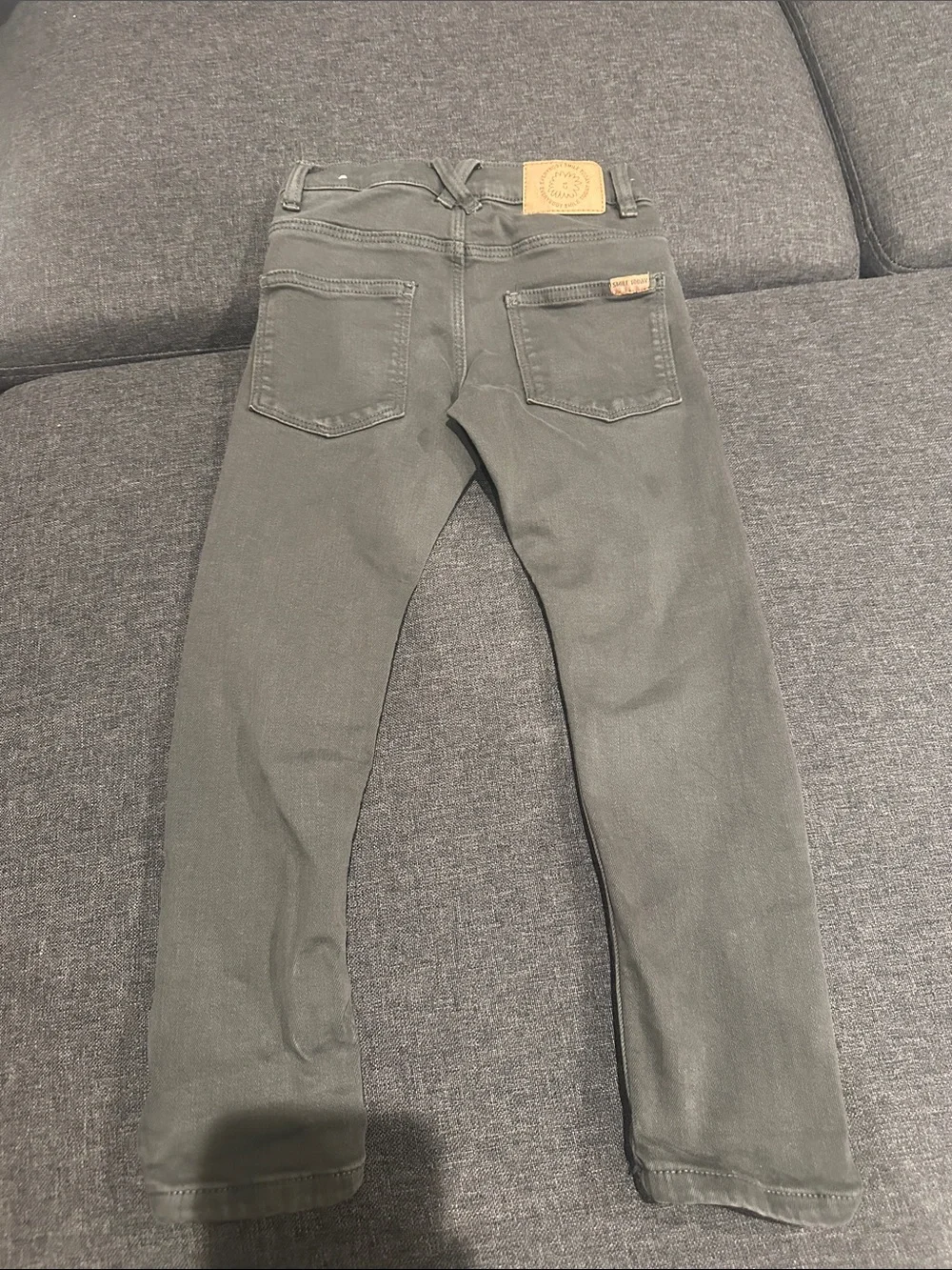 Zara Slim Denim Pants boys Size 4-5 Green Adjustable Waist Stretch Jeans